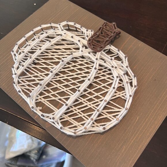 Pumpkin String Art w/ Nails on Wood Plaque Fall Autumn Primitive Folk Art Decor - Picture 2 of 10